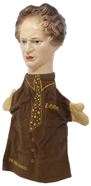Larry Fine Hand Puppet, Circa 1937 -- With Painted Composite Head & Felt Hands & Shirt, Measuring 11'' Tall x 8'' Across -- Minute Chip at Top of Head, Else Near Fine -- Very Rare 
